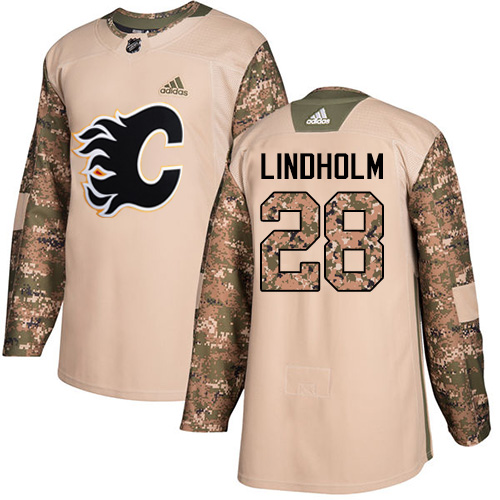 Adidas Flames #28 Elias Lindholm Camo Authentic 2017 Veterans Day Stitched Youth NHL Jersey